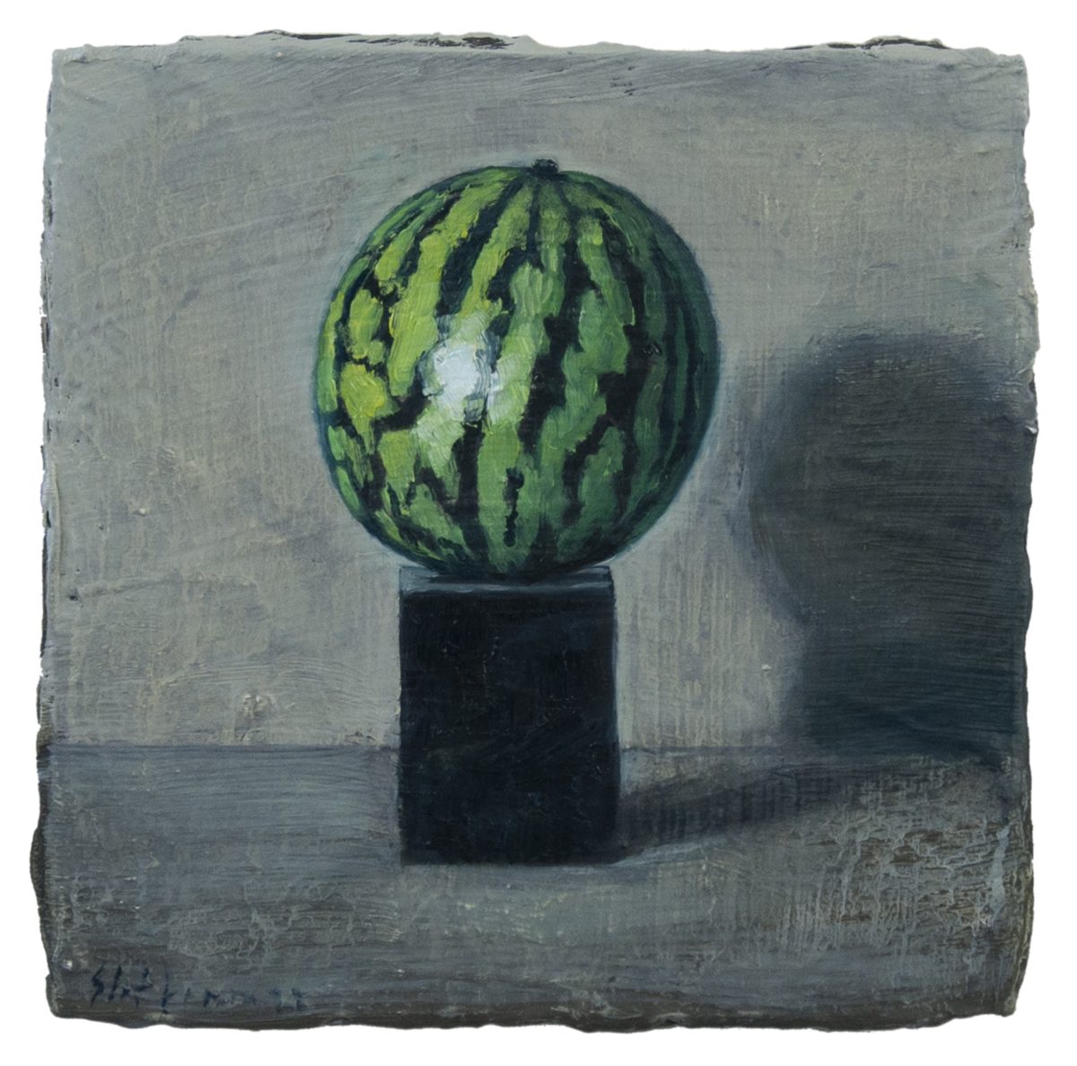 Meloen op de sokkel van Charlotte Pallandts zelfportret I