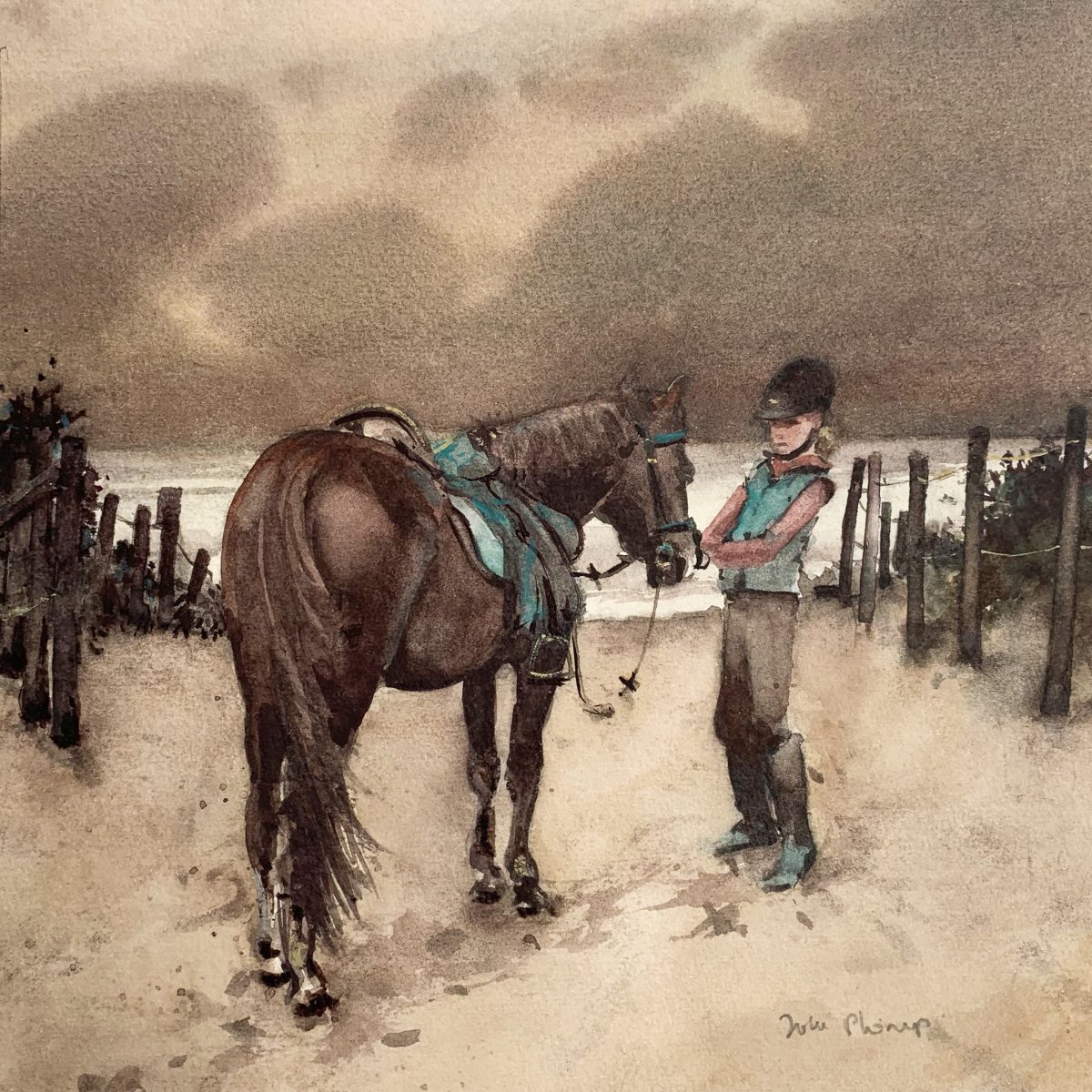 Meisje met paard op duin