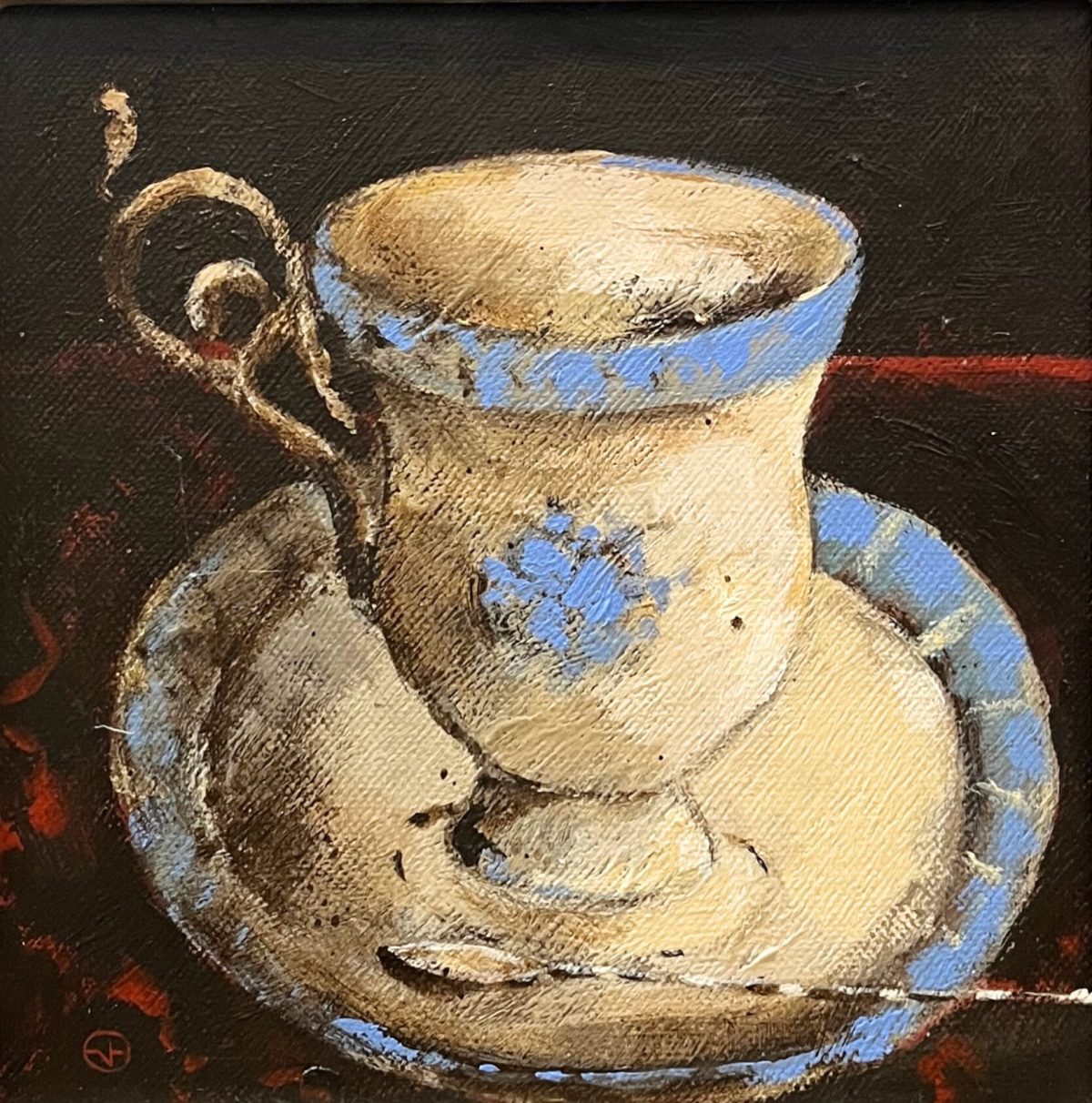 Koffiekop blauw oor links